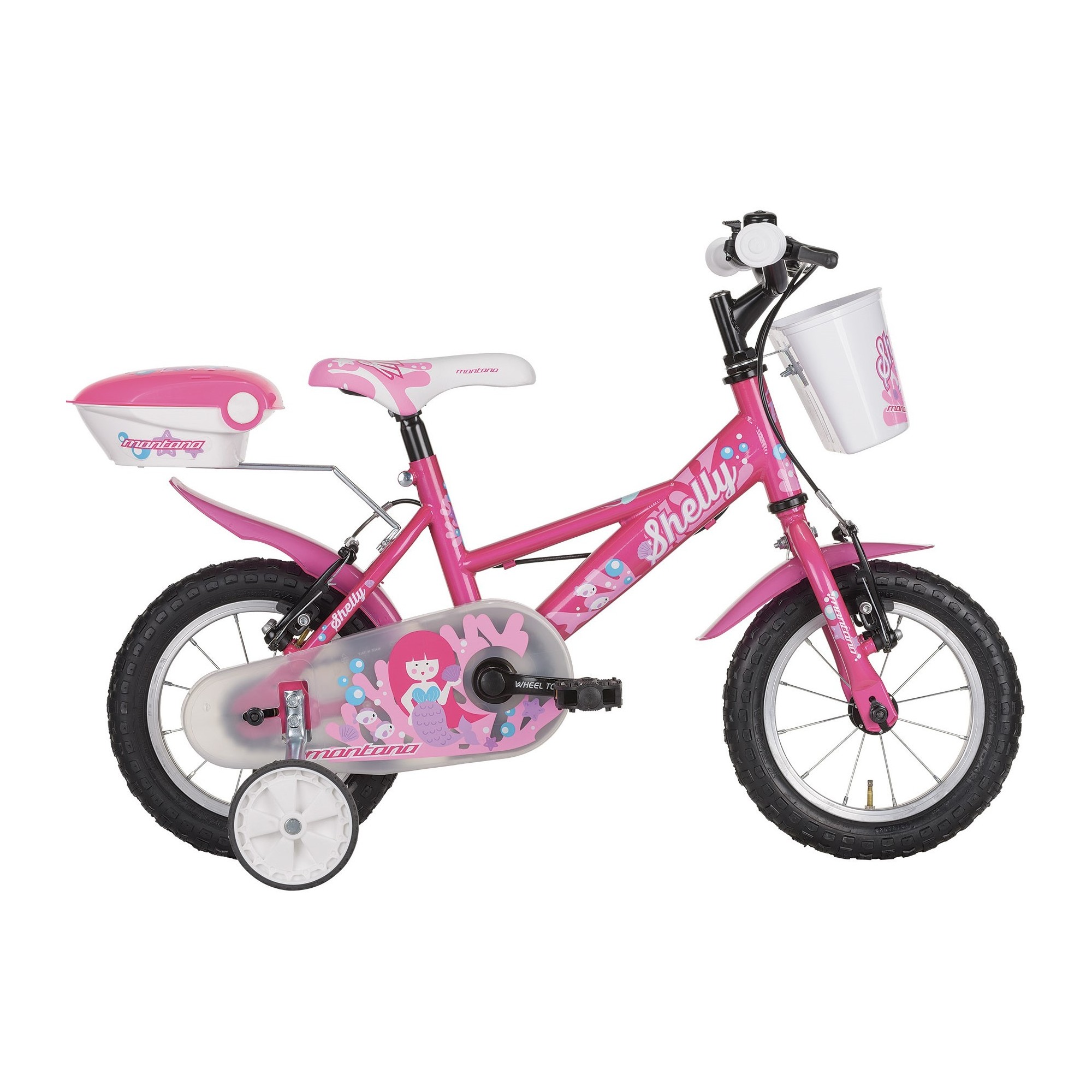 Glerc 12 Pouces vélo Enfant âge 1 2 3 4 Ans Fille vélo Style Princesse avec siège de poupée & Panier & Roues de Support & Cloche, Blanc avec pneus Beiges